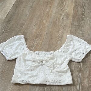 Cropped White Eyelet Women's Top